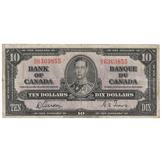 BC-24b 1937 Canada $10 Gordon-Towers, N/D, F