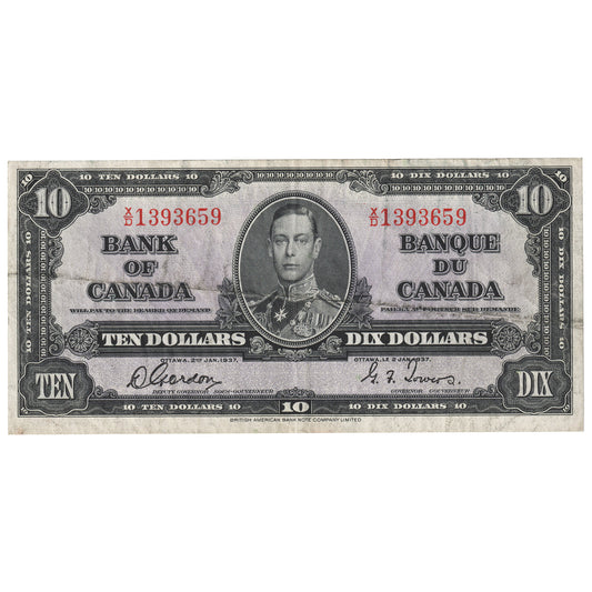BC-24b 1937 Canada $10 Gordon-Towers, X/D, VF
