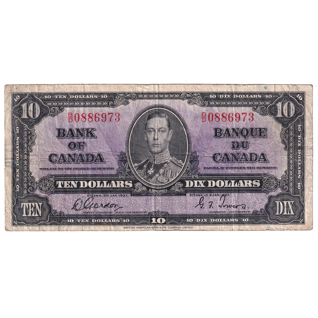 BC-24b 1937 Canada $10 Gordon-Towers, B/D, F-VF (F15)