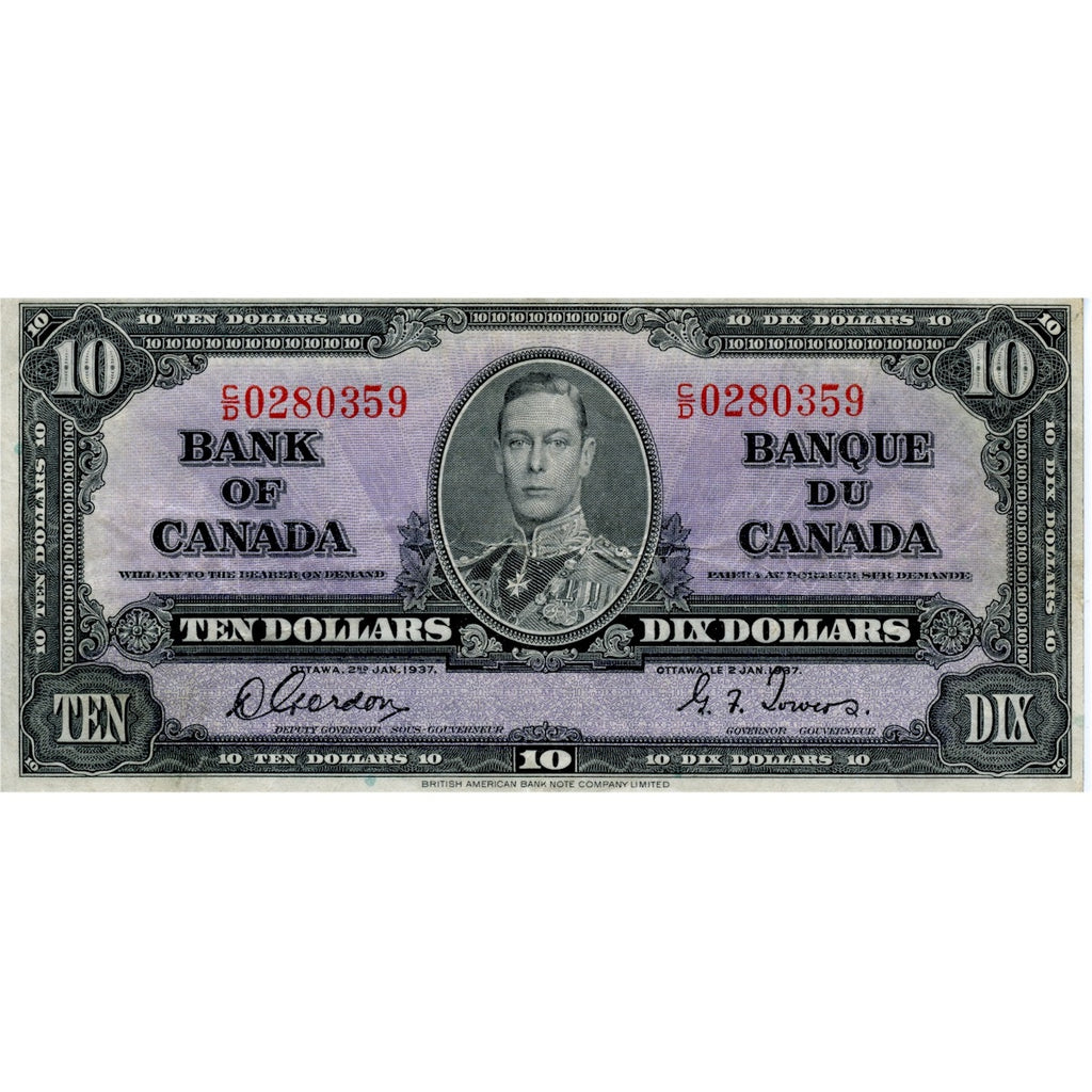 BC-24b 1937 Canada $10 Gordon-Towers, C/D, Very Fine (VF20)