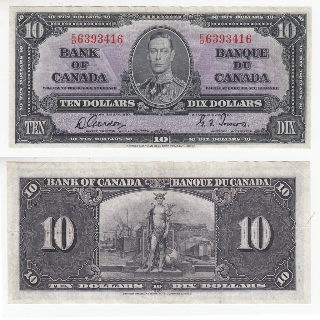 BC-24b 1937 Canada $10 Gordon-Towers, E/D, VF