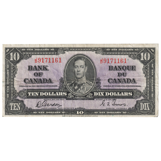 BC-24b 1937 Canada $10 Gordon-Towers, J/D, VF