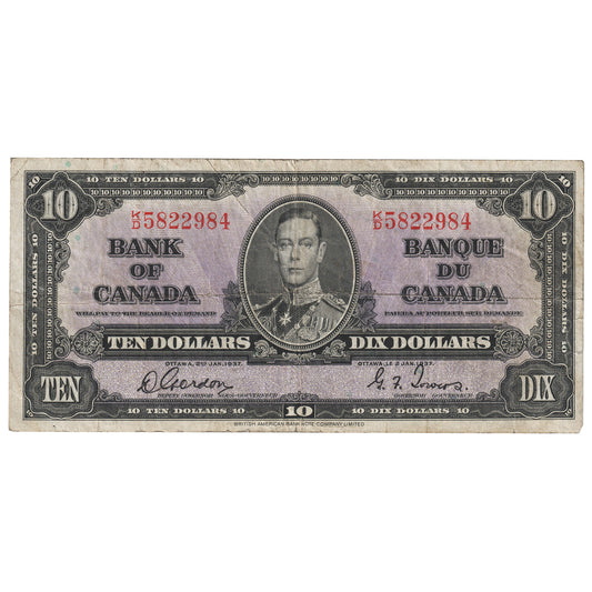 BC-24b 1937 Canada $10 Gordon-Towers, K/D, F