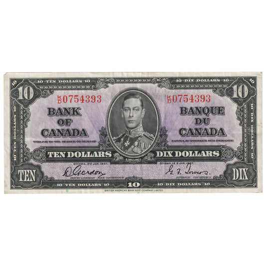 BC-24b 1937 Canada $10 Gordon-Towers, K/D, VF-EF