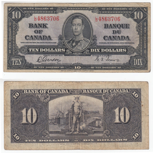 BC-24b 1937 Canada $10 Gordon-Towers, L/D, F