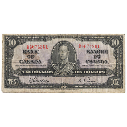 BC-24b 1937 Canada $10 Gordon-Towers, N/D, Circ