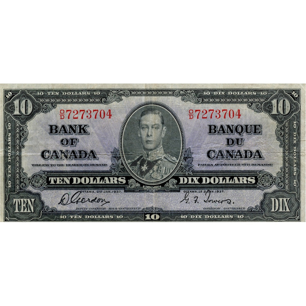 BC-24b 1937 Canada $10 Gordon-Towers, O/D, F