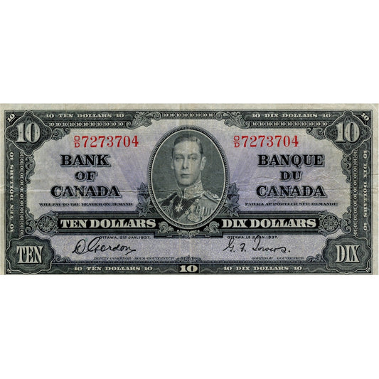 BC-24b 1937 Canada $10 Gordon-Towers, O/D, F