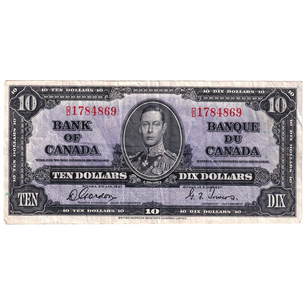 BC-24b 1937 Canada $10 Gordon-Towers, O/D, VF