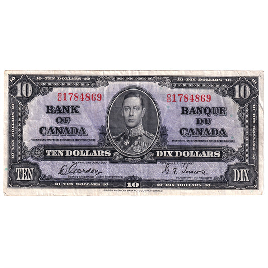 BC-24b 1937 Canada $10 Gordon-Towers, O/D, VF