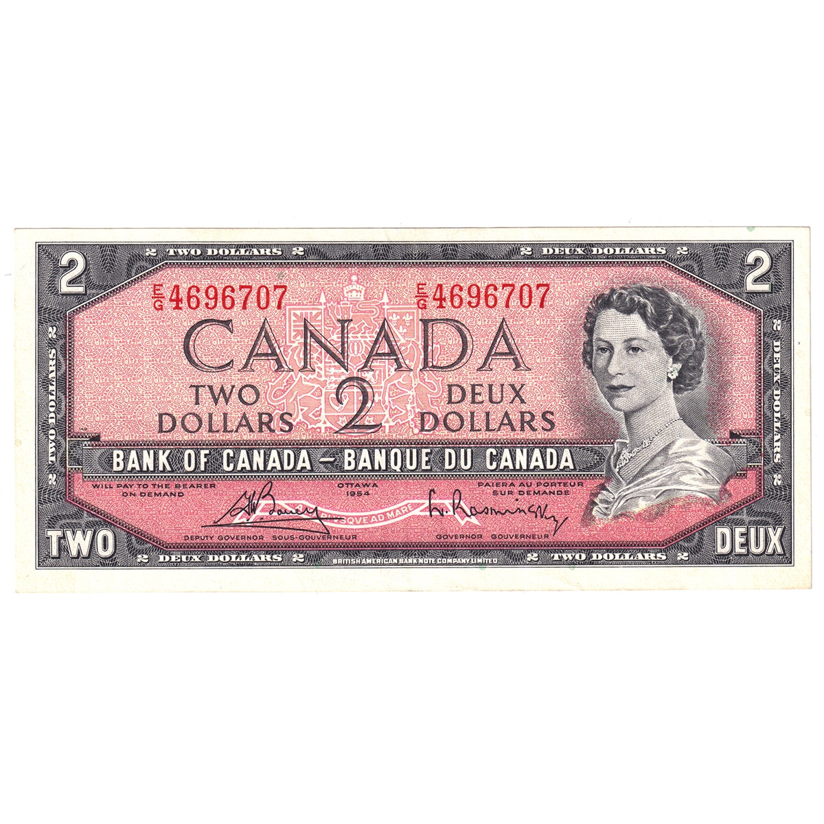 BC-38c 1954 Canada $2 Bouey-Rasminsky, E/G, Extra Fine (EF40)