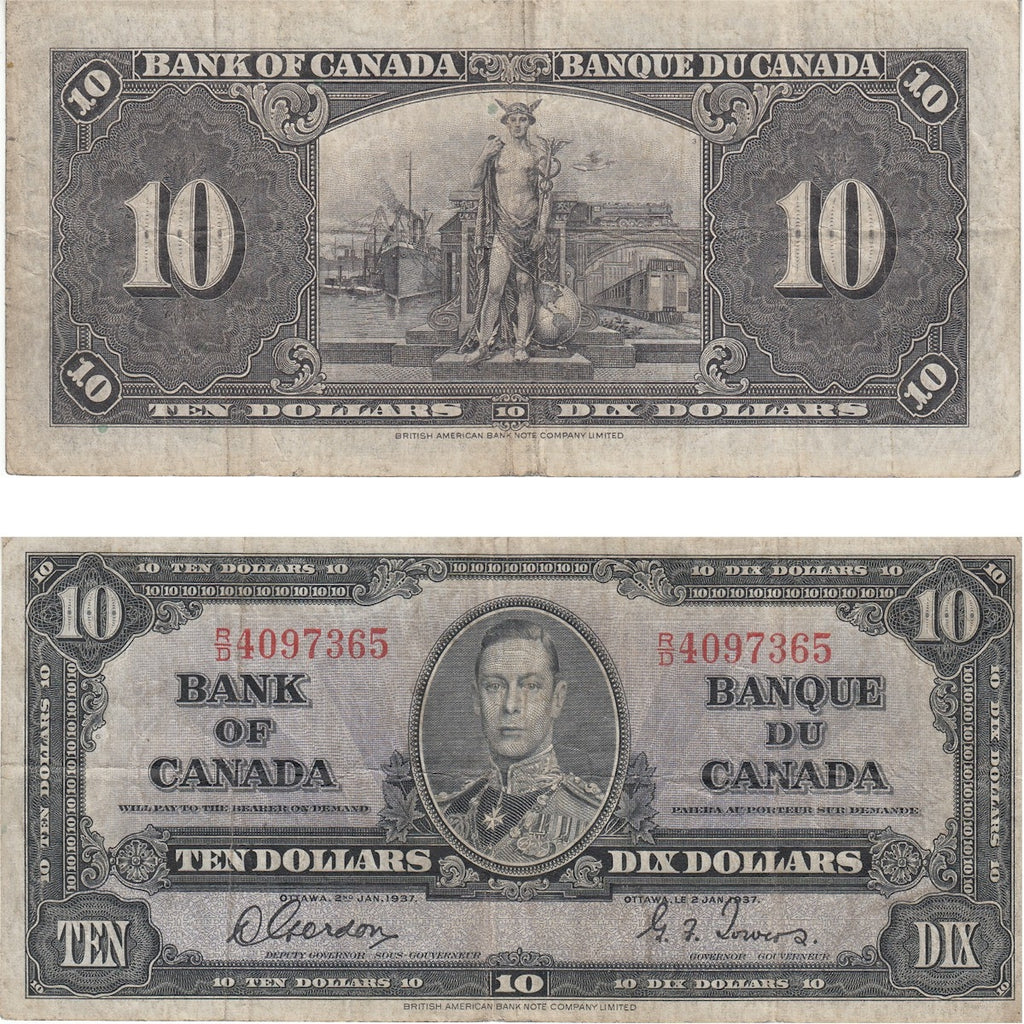 BC-24b 1937 Canada $10 Gordon-Towers, R/D, Fine (F12)