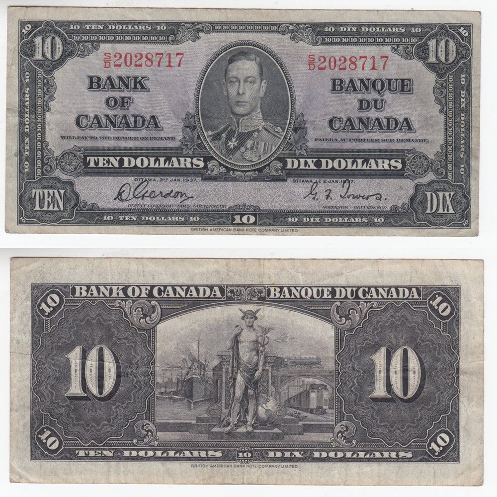 BC-24b 1937 Canada $10 Gordon-Towers, S/D, VF