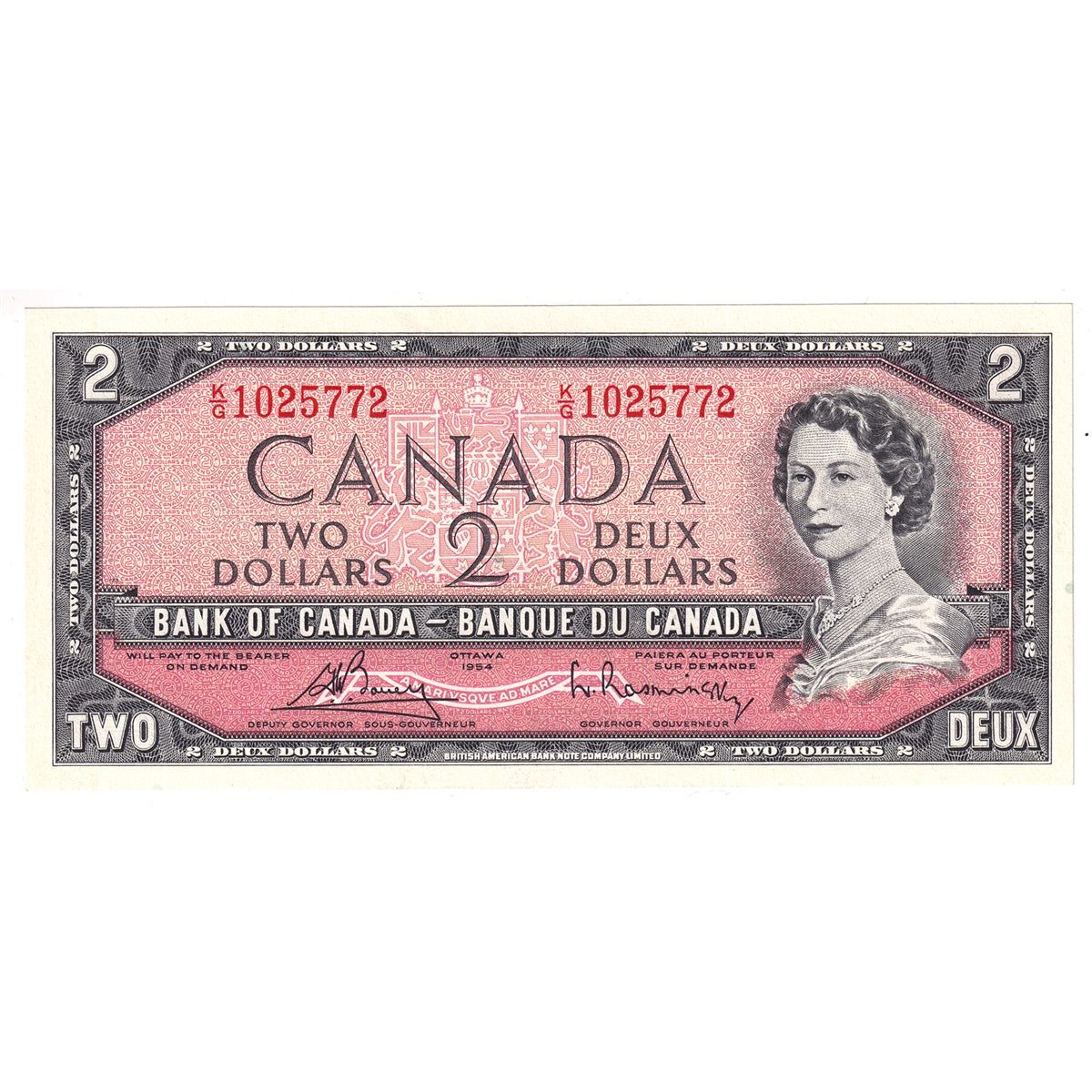 BC-38c 1954 Canada $2 Bouey-Rasminsky, K/G, Choice Uncirculated (CUNC63)