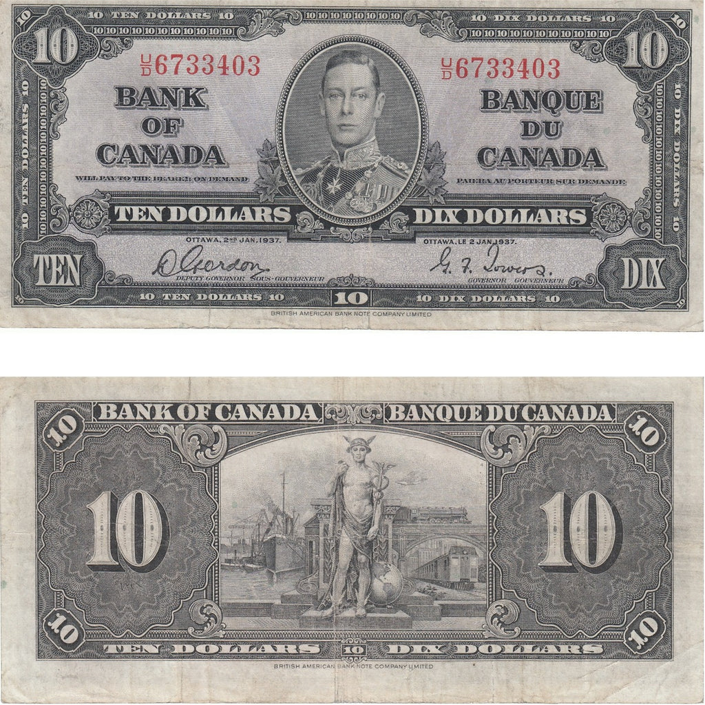 BC-24b 1937 Canada $10 Gordon-Towers, U/D, F