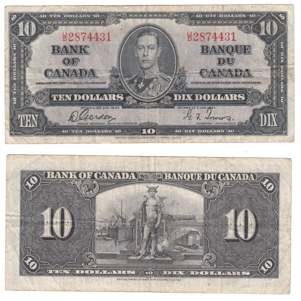 BC-24b 1937 Canada $10 Gordon-Towers, U/D, VF