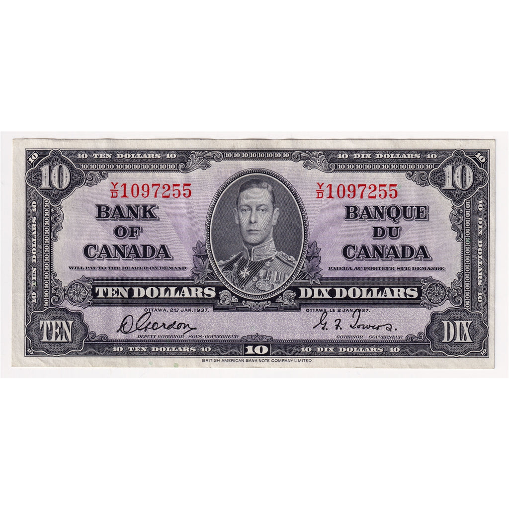 BC-24b 1937 Canada $10 Gordon-Towers, Y/D, VF-EF