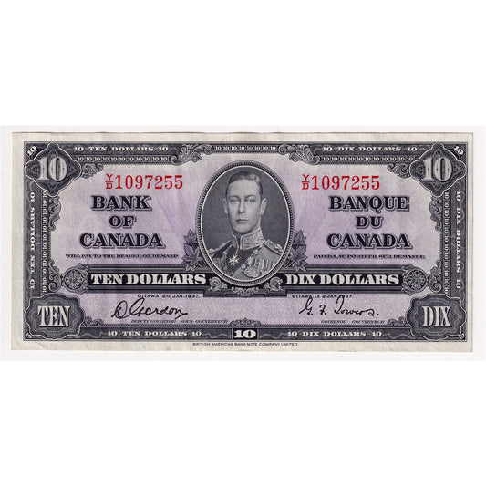 BC-24b 1937 Canada $10 Gordon-Towers, Y/D, VF-EF