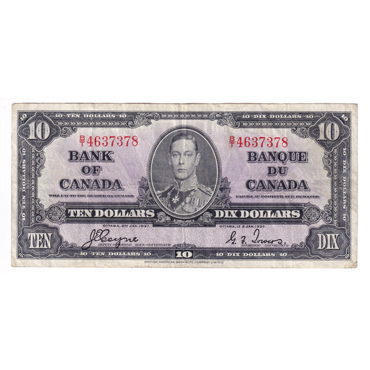 BC-24c 1937 Canada $10 Coyne-Towers, B/T, F-VF