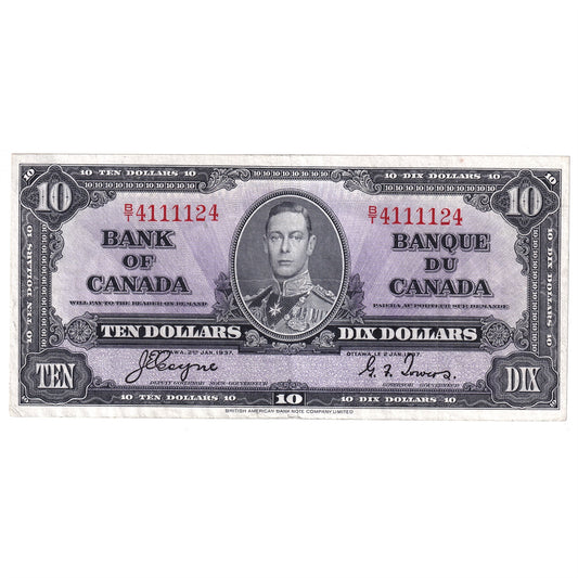 BC-24c 1937 Canada $10 Coyne-Towers, B/T, VF-EF