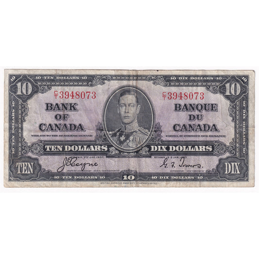 BC-24c 1937 Canada $10 Coyne-Towers, C/T, F-VF