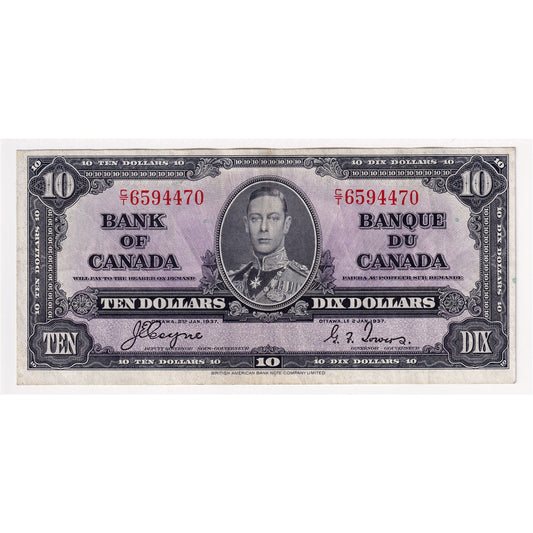 BC-24c 1937 Canada $10 Coyne-Towers, C/T, VF-EF