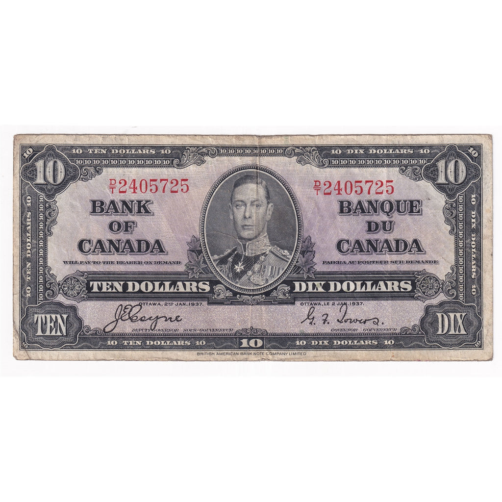 BC-24c 1937 Canada $10 Coyne-Towers, D/T, F