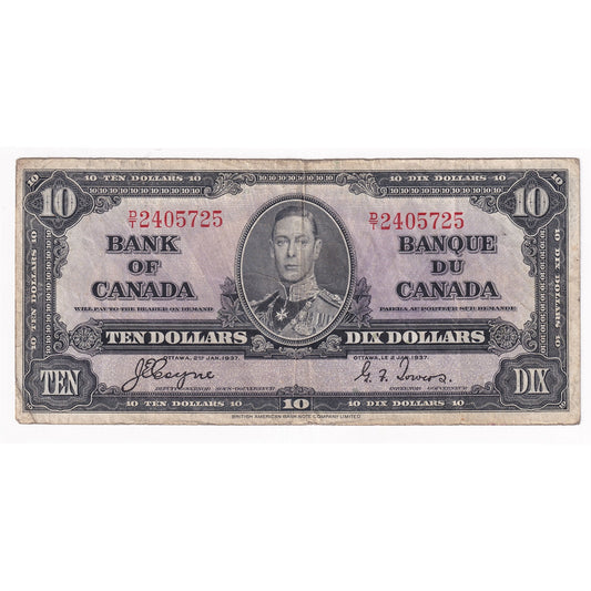 BC-24c 1937 Canada $10 Coyne-Towers, D/T, F