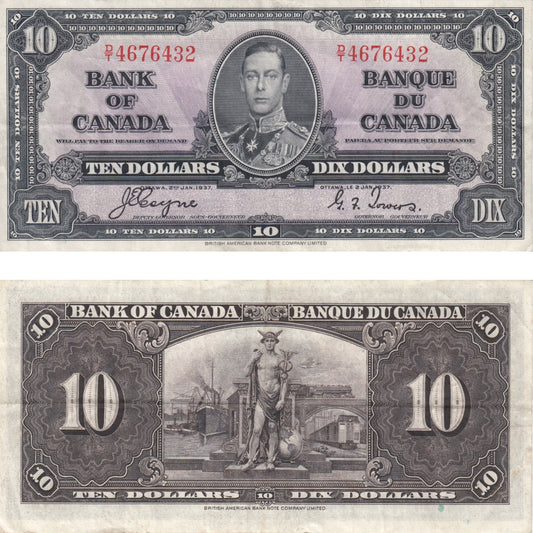 BC-24c 1937 Canada $10 Coyne-Towers, D/T, VF
