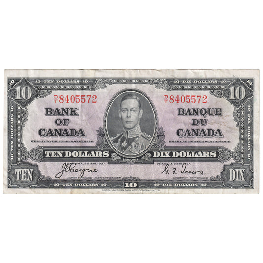 BC-24c 1937 Canada $10 Coyne-Towers, D/T, VF-EF