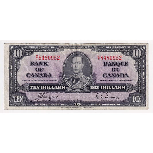 BC-24c 1937 Canada $10 Coyne-Towers, E/T, VF
