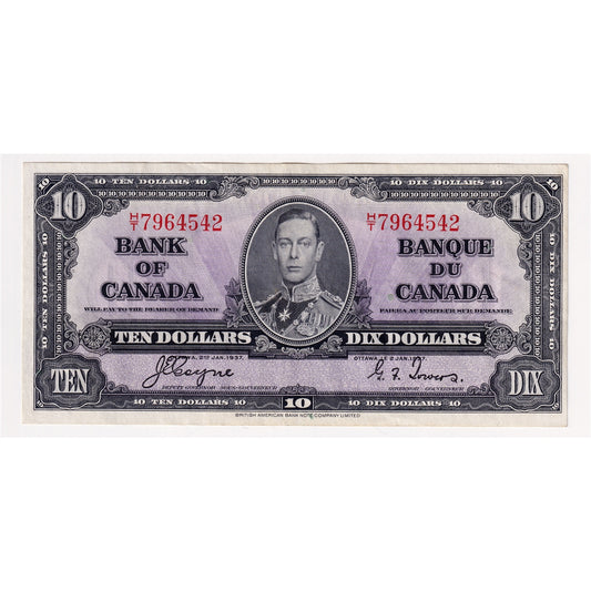 BC-24c 1937 Canada $10 Coyne-Towers, H/T, EF