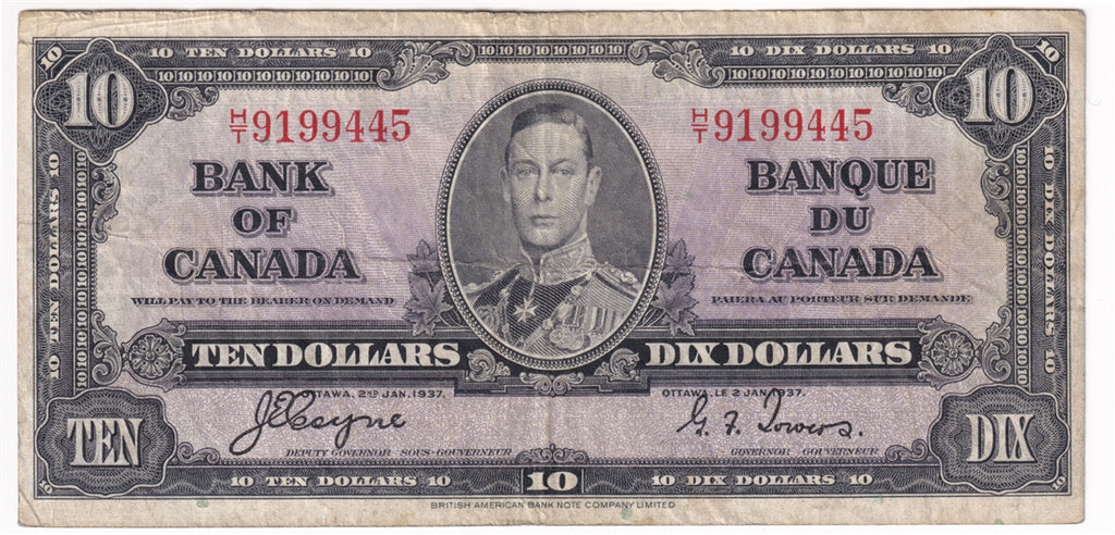 BC-24c 1937 Canada $10 Coyne-Towers, H/T, F