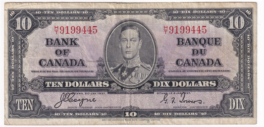 BC-24c 1937 Canada $10 Coyne-Towers, H/T, F