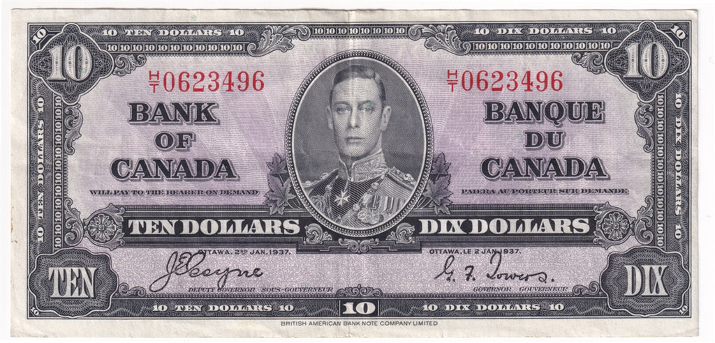 BC-24c 1937 Canada $10 Coyne-Towers, H/T, VF-EF