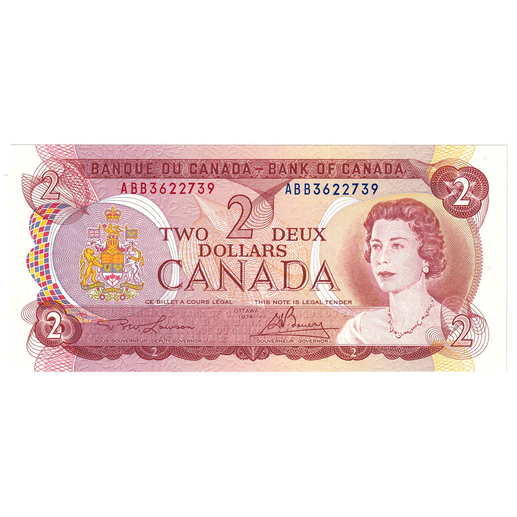 BC-47a-i 1974 Canada $2 Lawson-Bouey, ABB, Choice Uncirculated (CUNC63)