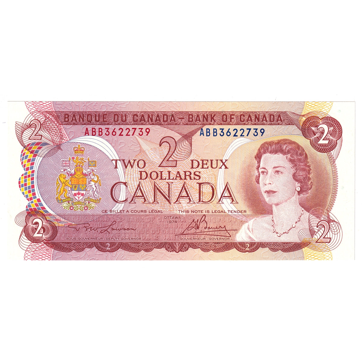 BC-47a-i 1974 Canada $2 Lawson-Bouey, ABB, Choice Uncirculated (CUNC63)