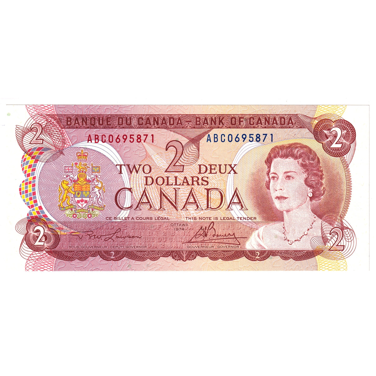 BC-47a-i 1974 Canada $2 Lawson-Bouey, ABC, Uncirculated (MS60)