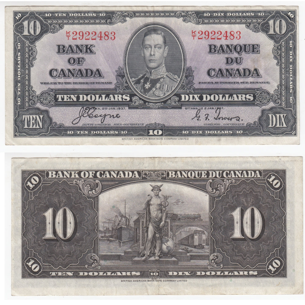 BC-24c 1937 Canada $10 Coyne-Towers, K/T, VF-EF