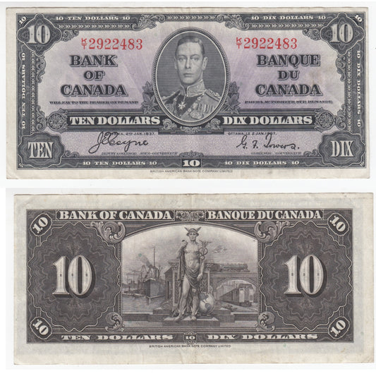 BC-24c 1937 Canada $10 Coyne-Towers, K/T, VF-EF