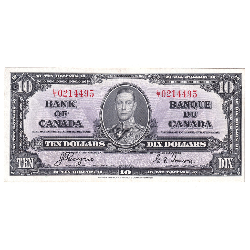 BC-24c 1937 Canada $10 Coyne-Towers, L/T, Extra Fine (EF40)
