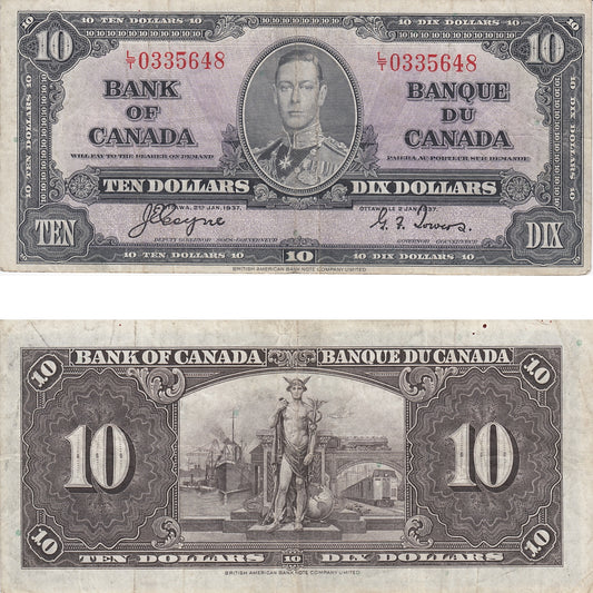 BC-24c 1937 Canada $10 Coyne-Towers, L/T, VF