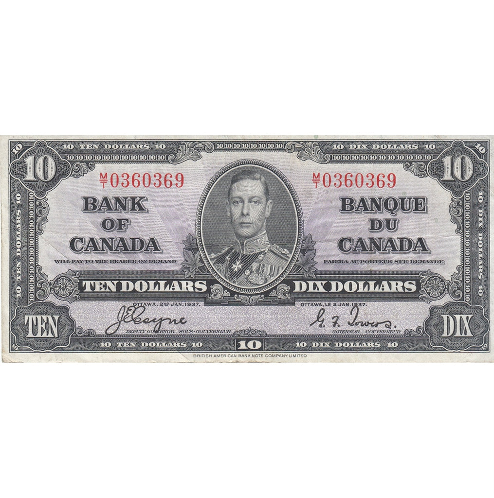 BC-24c 1937 Canada $10 Coyne-Towers, M/T, VF-EF