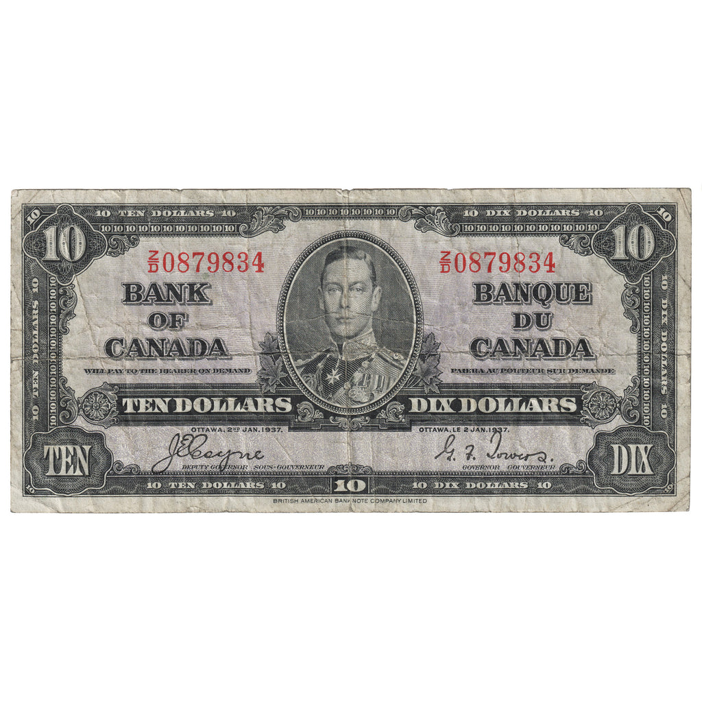 BC-24c 1937 Canada $10 Coyne-Towers, Z/D, Fine (F12)