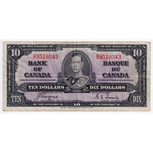 BC-24c 1937 Canada $10 Coyne-Towers, Z/D, F-VF