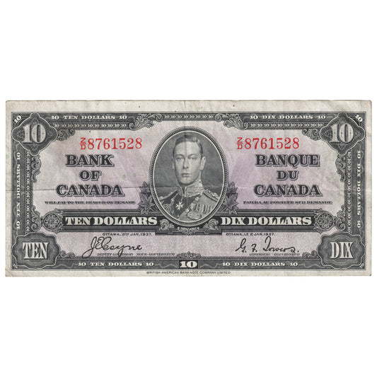 BC-24c 1937 Canada $10 Coyne-Towers, Z/D, VF-EF