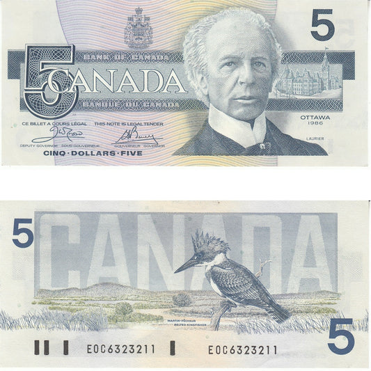 BC-56a 1986 Canada $5 Crow-Bouey, EOC, AU-UNC (AU55)