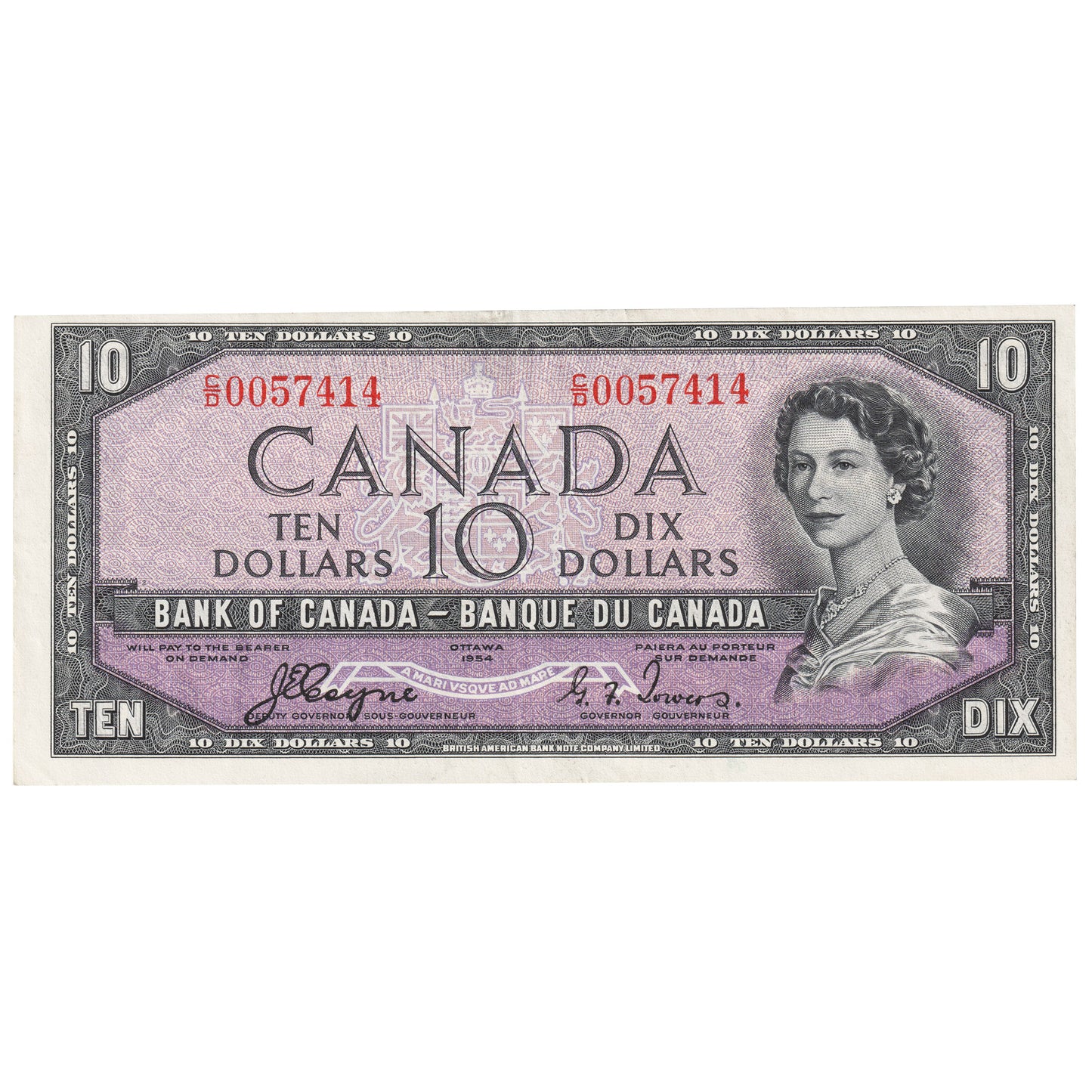 BC-32a 1954 Canada $10 Coyne-Towers, Devil's Face, C/D, Extra Fine (EF40)