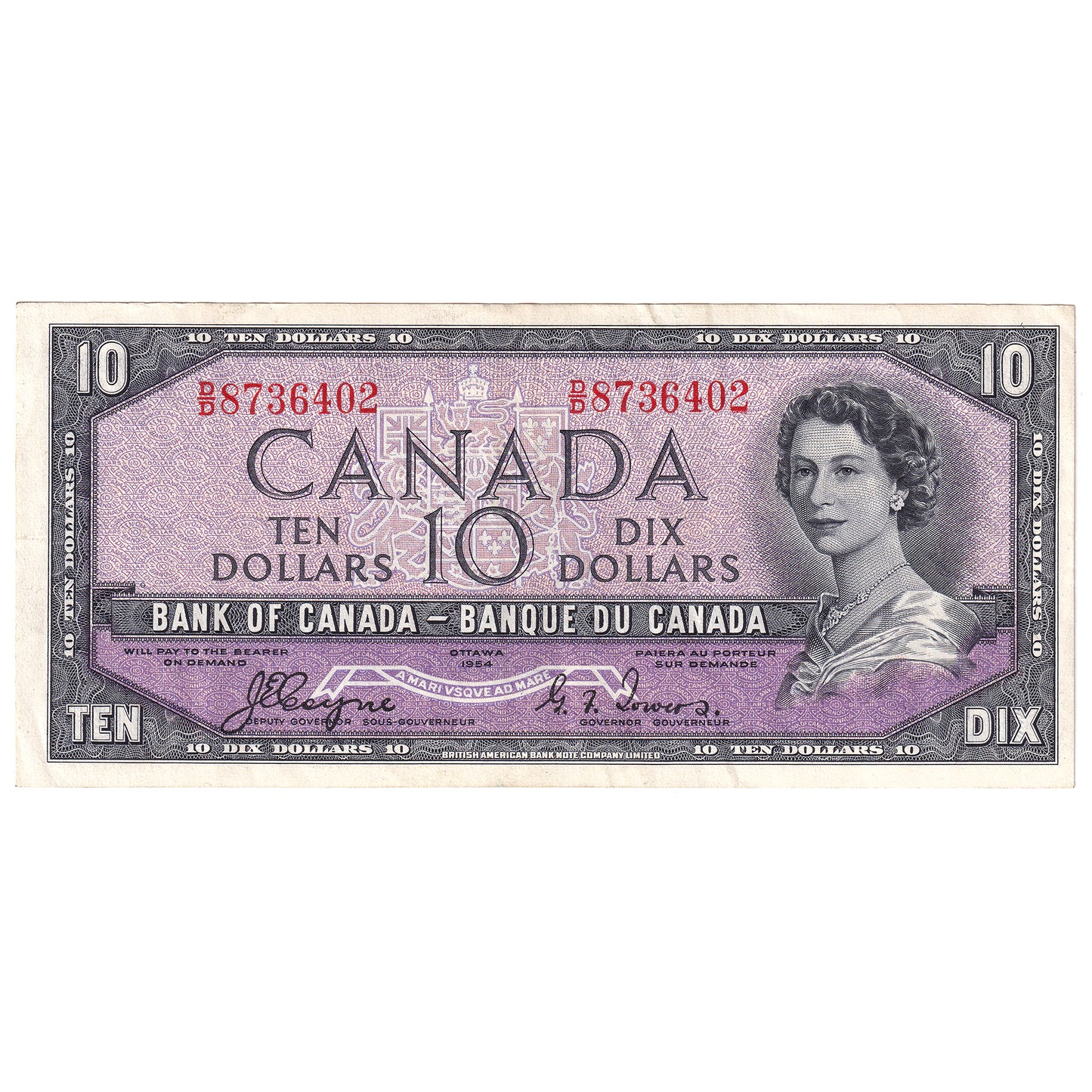 BC-32a 1954 Canada $10 Coyne-Towers, Devil's Face, D/D, EF