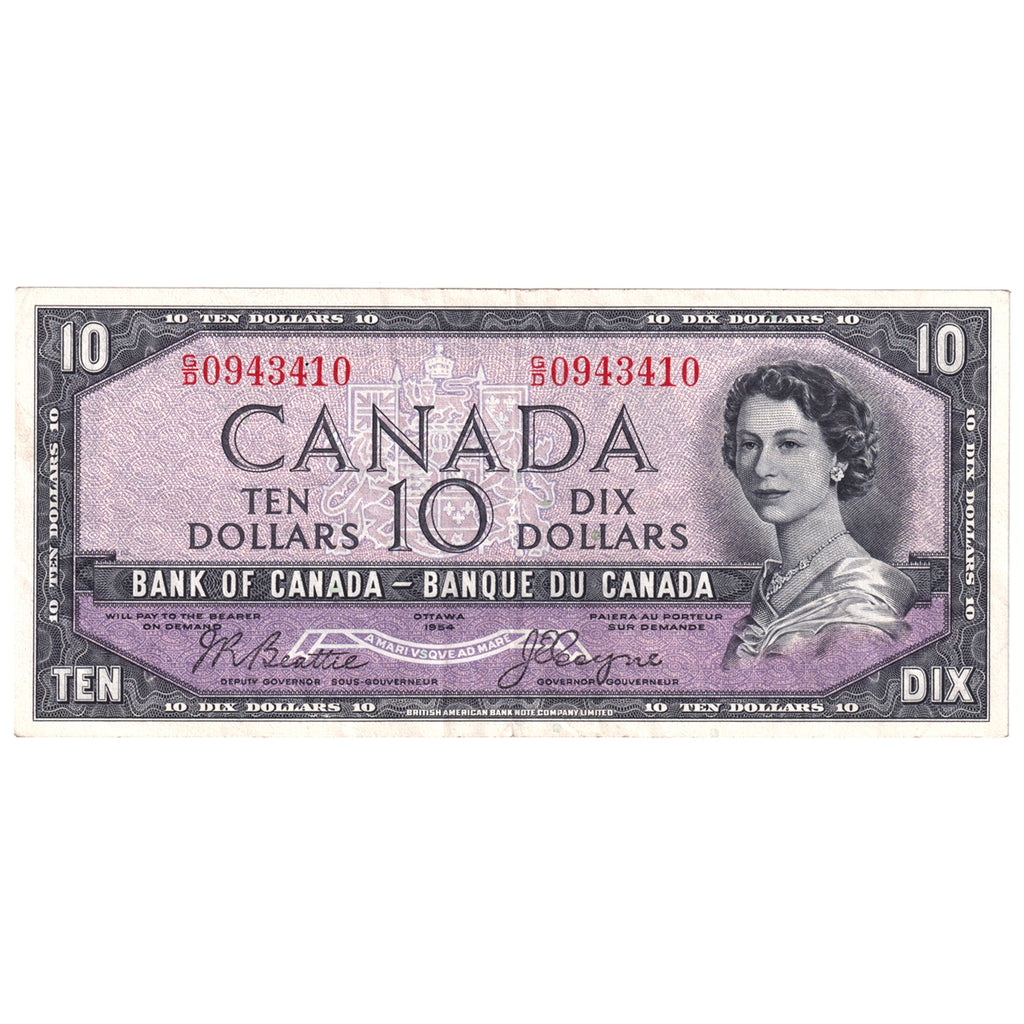 BC-32b 1954 Canada $10 Beattie-Coyne, Devil's Face, G/D, Extra Fine (EF40)